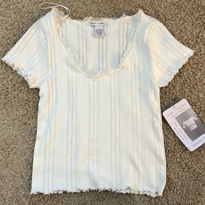Better Together White Ribbed Pointelle Short Sleeve Top Size Small NWT